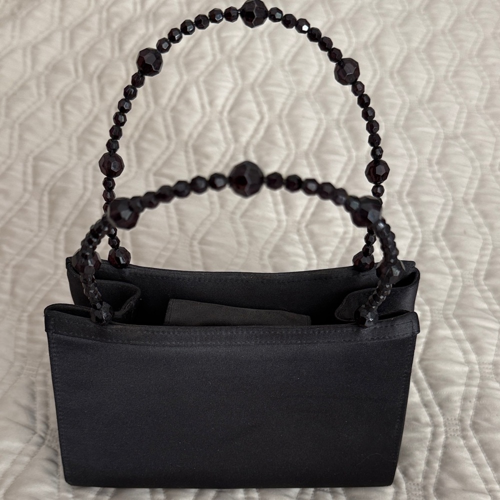 Carlo Fellini Chic Black Beaded Handle Shoulder Bag